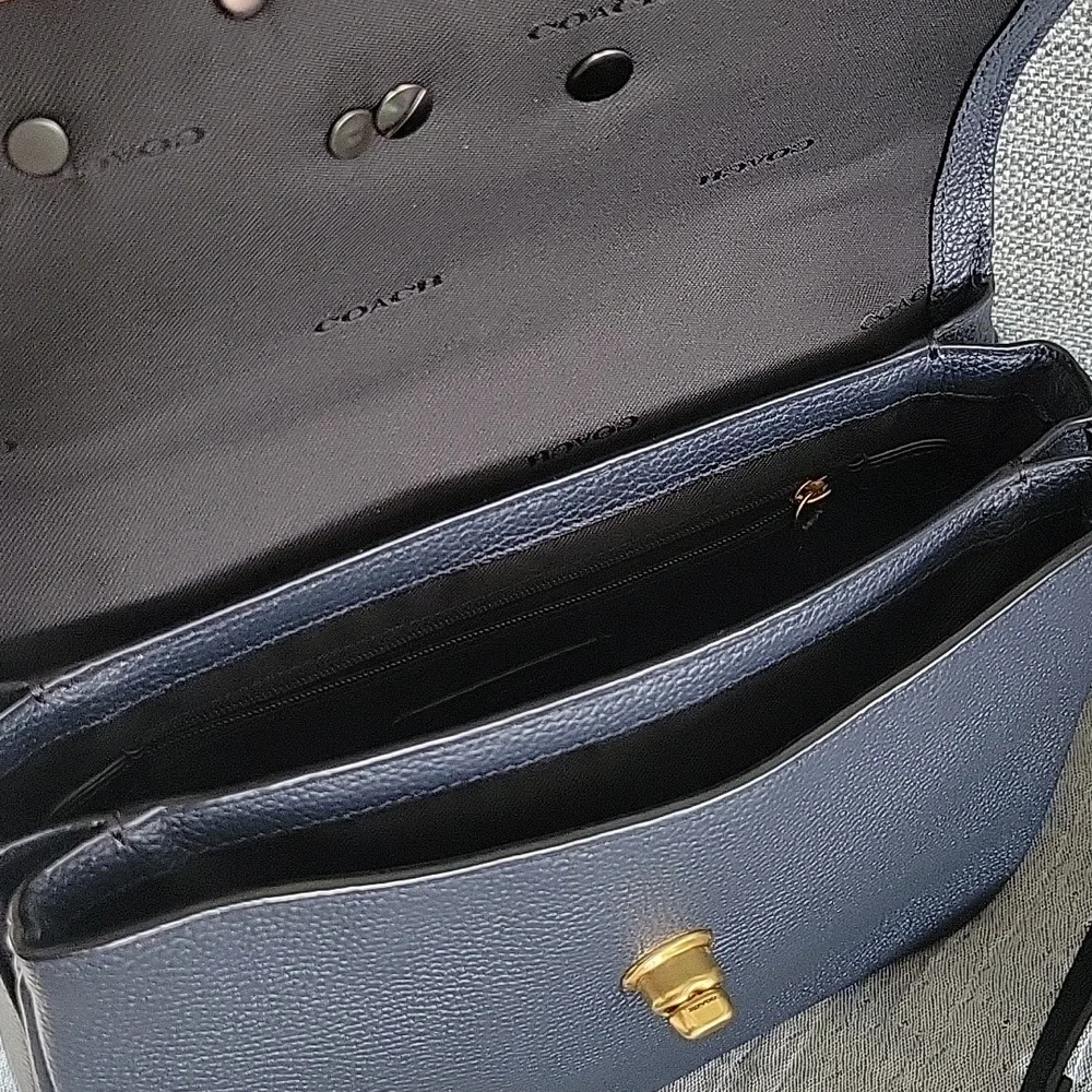 Navy Floral Appliqué Leather Shoulder Bag - Picture 12 of 15